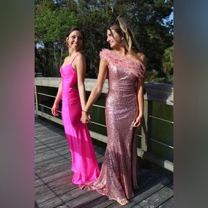 Sherri Hill sequin feather pink prom dress size 00
